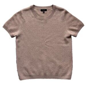 Quince Medium Mongolian Cashmere Short Sleeve Sweater Tee Camel Brown